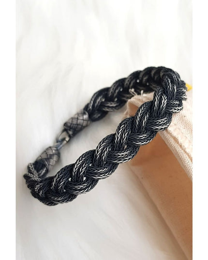 Unisex Geflochtenes Armband 925er Silber Fuchs Schwarz