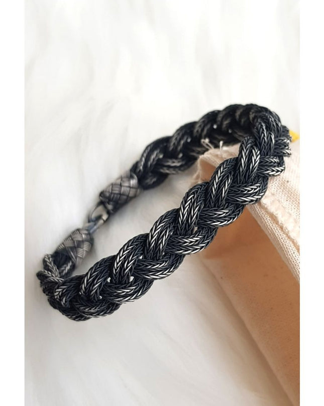 Unisex Geflochtenes Armband 925er Silber Fuchs Schwarz