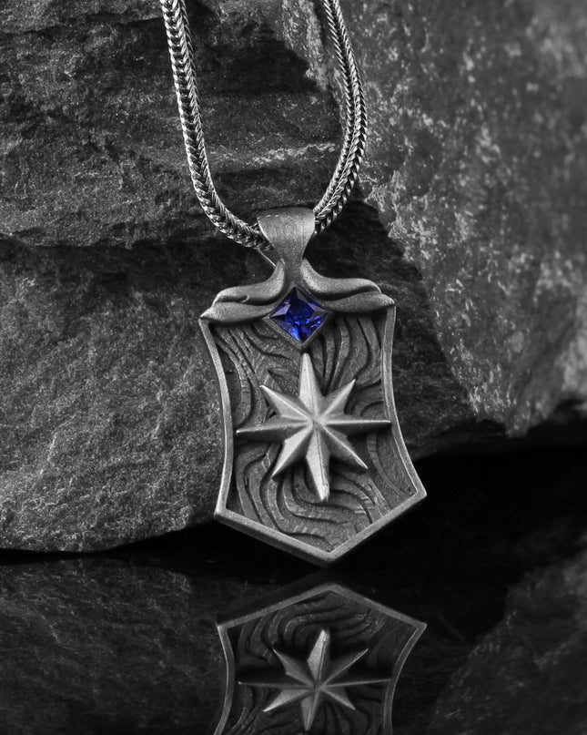 Kompass Halskette 925 Sterling Silber