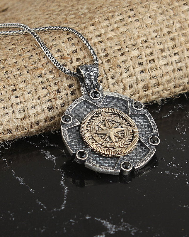 Kompass Halskette 925 Sterling Silber