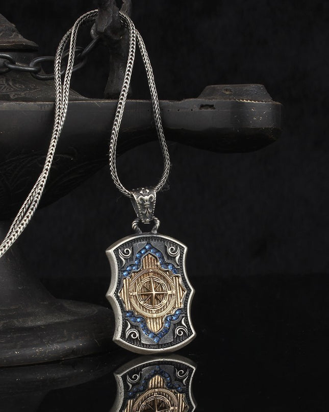 Kompass Halskette 925 Sterling Silber