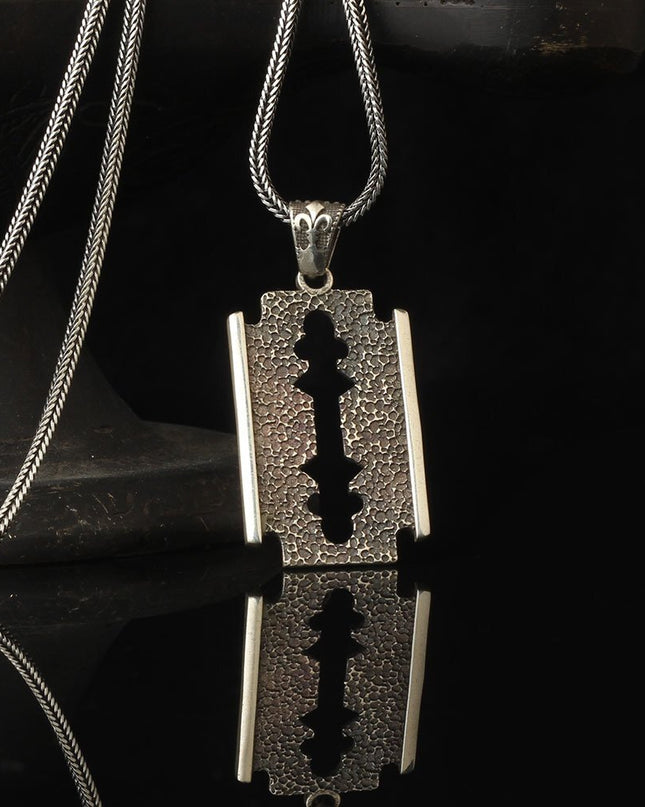 Rasierklinge Halskette 925 Sterling Silber