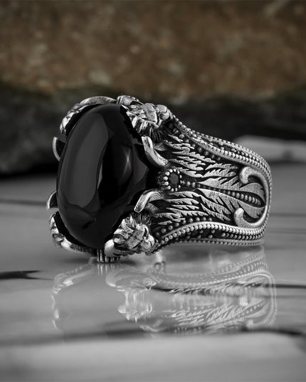 Löwe 925 Silber Ring Onyx