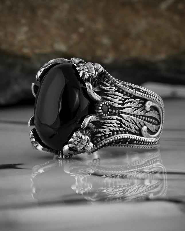 Löwe 925 Silber Ring Onyx