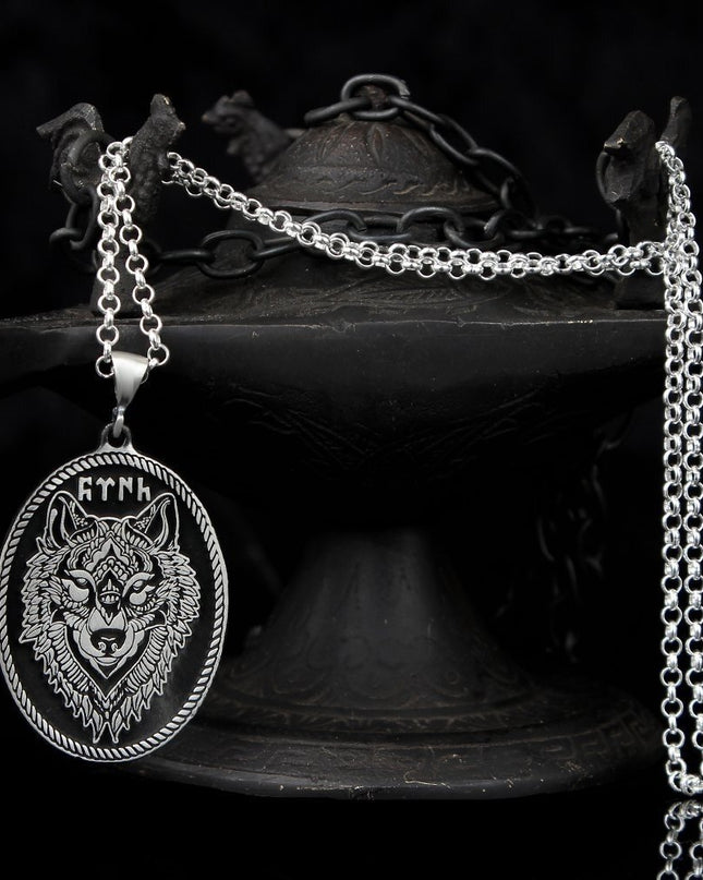 Wolf Halskette 925 Sterling Silber