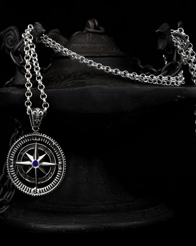 Kompass Halskette 925 Sterling Silber
