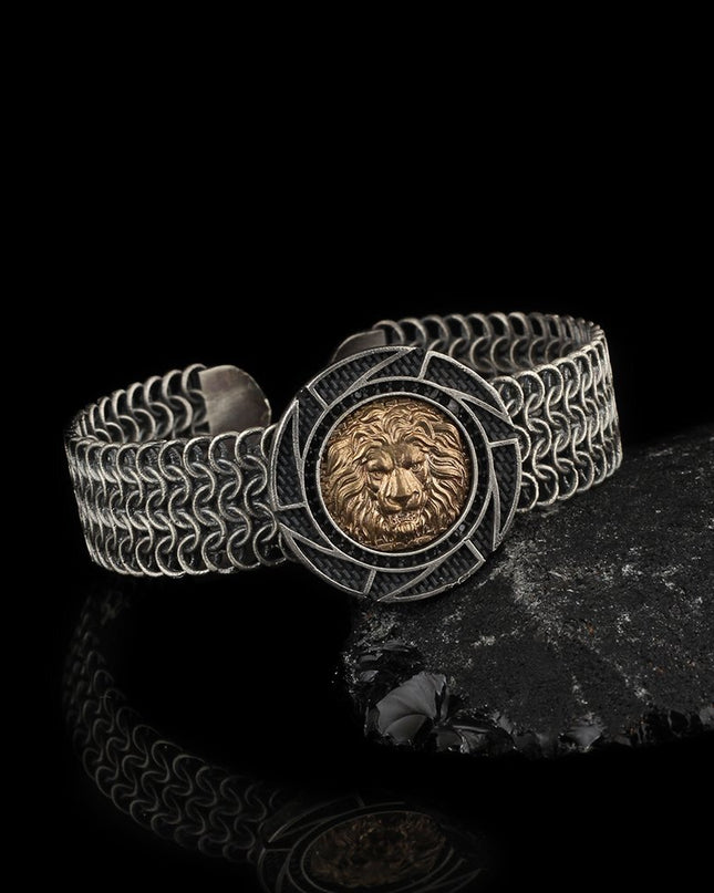 Free Size Löwe Geflochtenes Armband 925 Silber