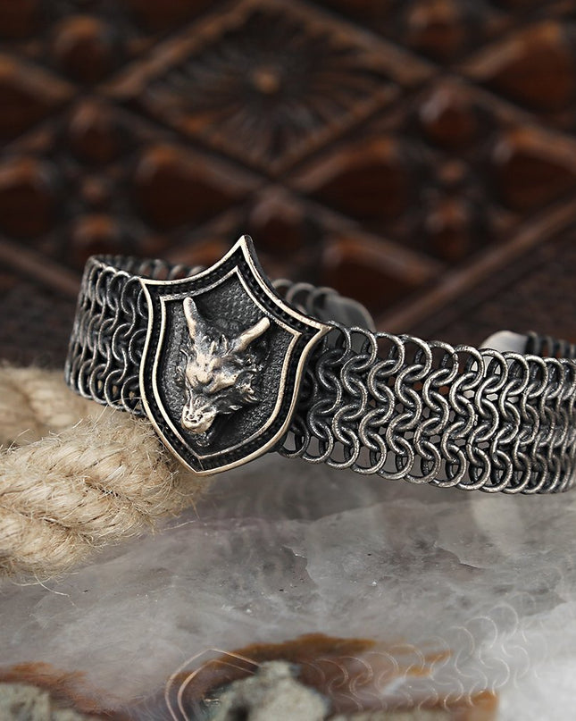 Free Size Wolf Geflochtenes Armband 925 Silber