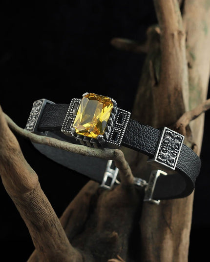 Zitrin Leder Silber Armband