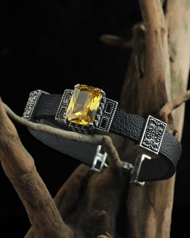 Zitrin Leder Silber Armband