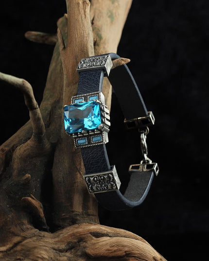 Zirkon Leder Silber Armband