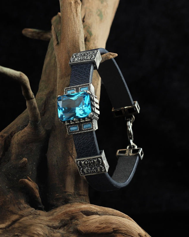 Zirkon Leder Silber Armband