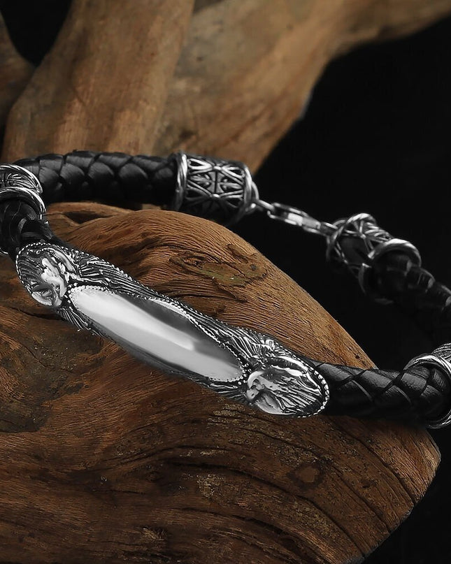 Leder Silber Armband