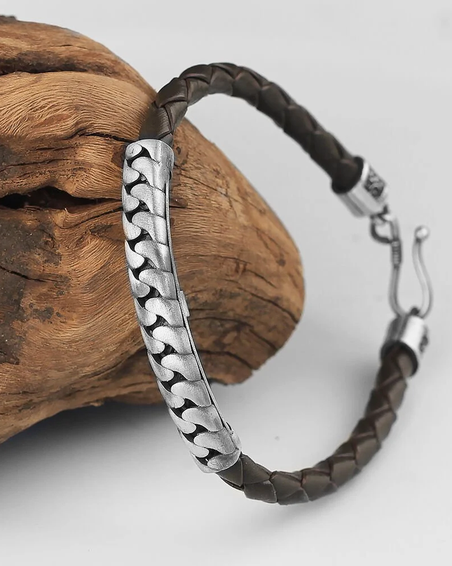 Leder Silber Armband