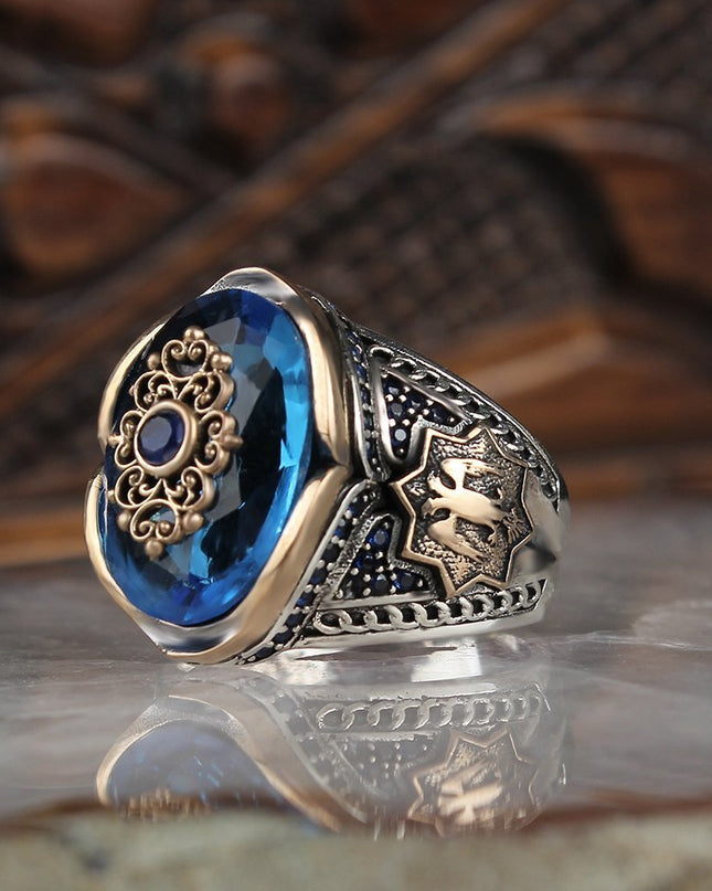 Herrenring aus 925er Sterlingsilber mit Aqua-Stein