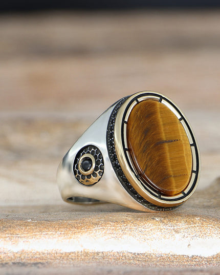 Herrenring aus 925er Sterlingsilber mit Tigeraugen-Stein
