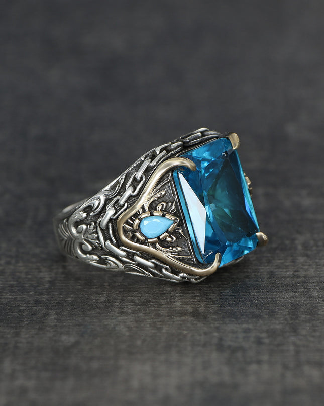 Aqua Marine Stein 925 Sterling Silber Ring