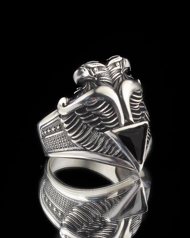 925 Silber Zirkon Doppelköpfiger Adler Herrenring