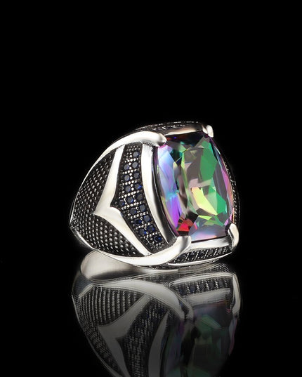 925 Silber Mystischer Topaz Herrenring