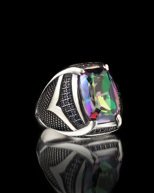 925 Silber Mystischer Topaz Herrenring
