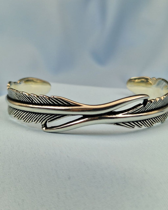 925 Silber Unisex Handgemachter federförmiger Armreif Bangle