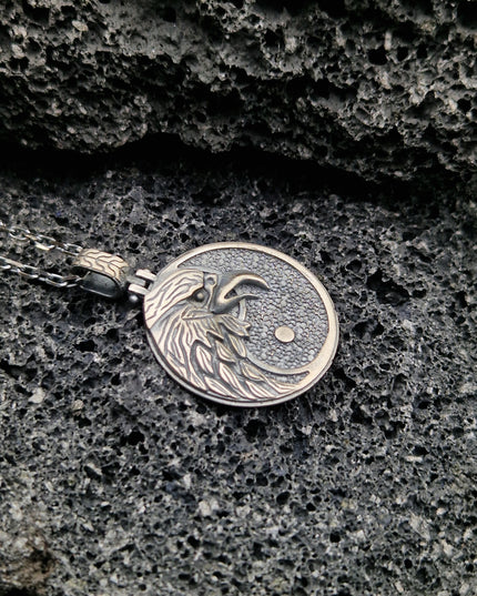 Adler Kopf Yin Yang Halskette Halskette 925 Sterling Silber