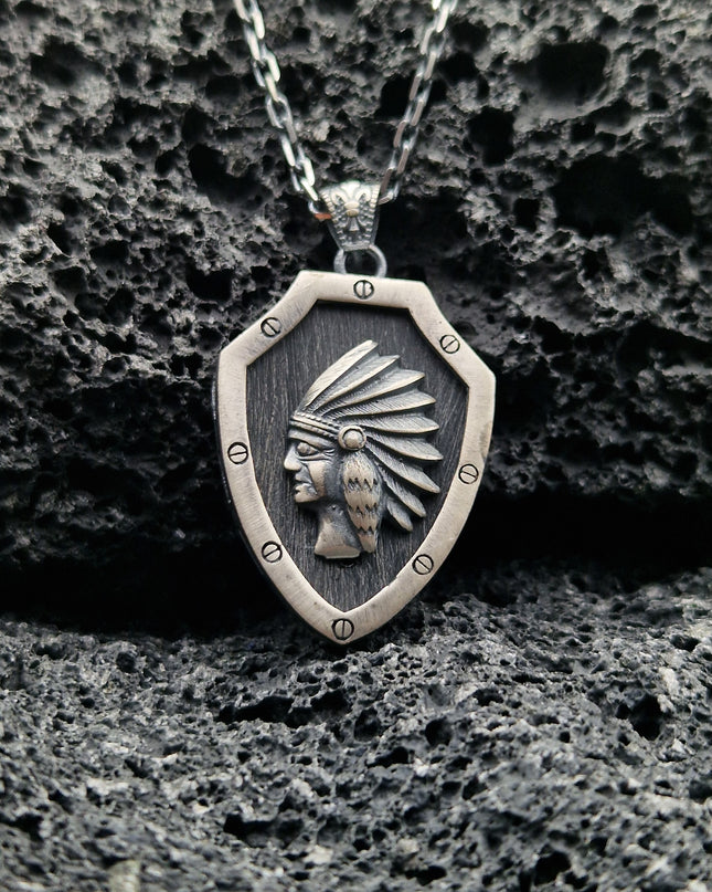 Indianerhäuptling Halskette 925 Sterling Silber