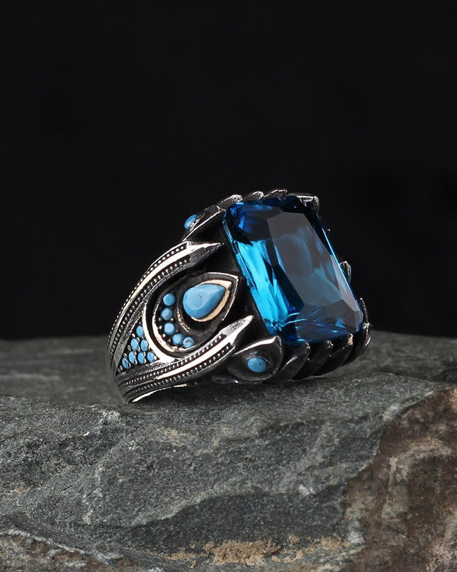 Aqua Aura Stein Herrenring 925 Sterling Silber