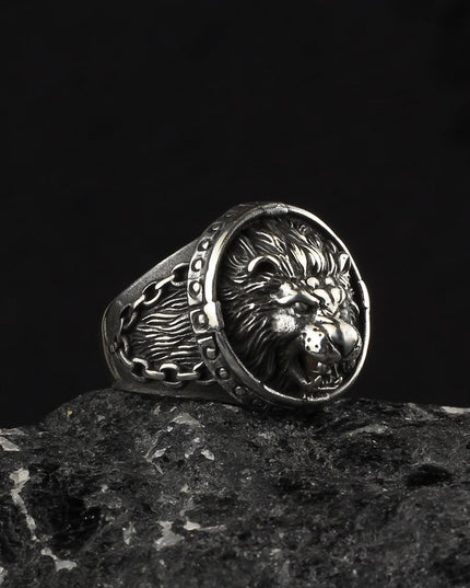925 Silber Löwe Herrenring