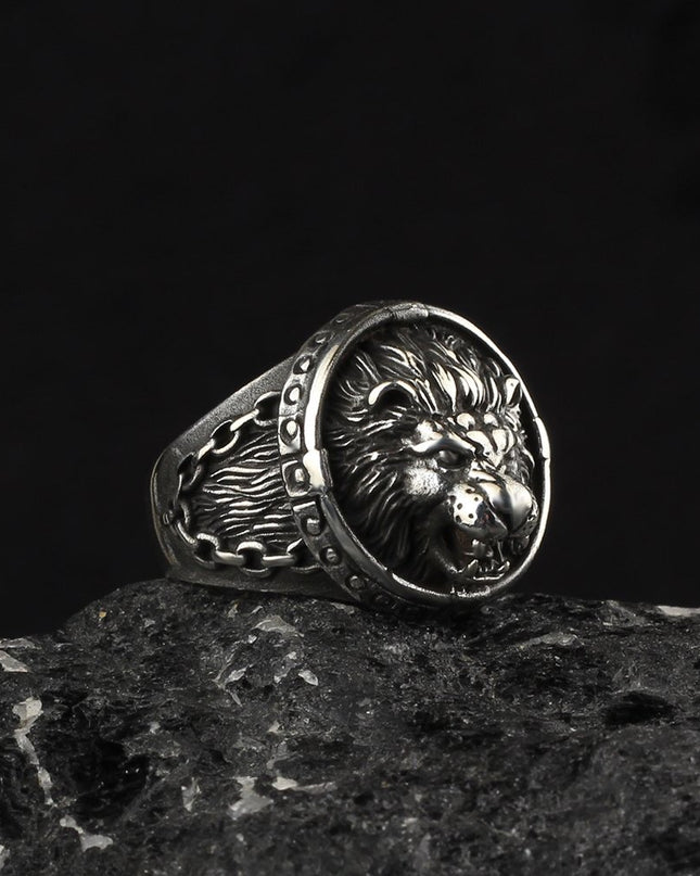 925 Silber Löwe Herrenring