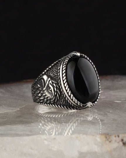 925 Silber Ring Onyx Adler