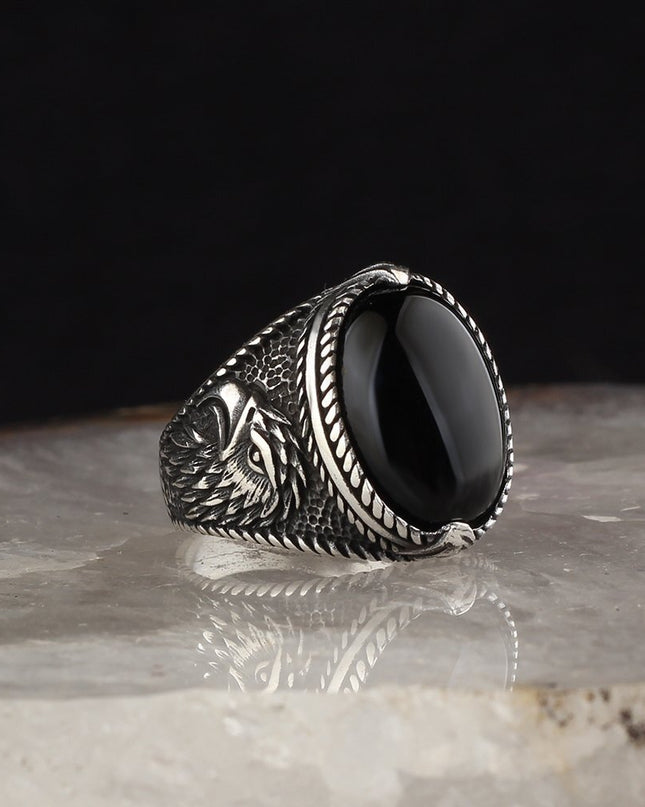 925 Silber Ring Onyx Adler