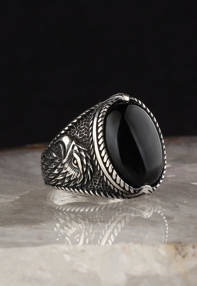 925 Silber Ring Onyx Adler