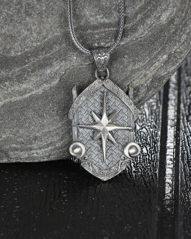 Kompass Halskette 925 Sterling Silber