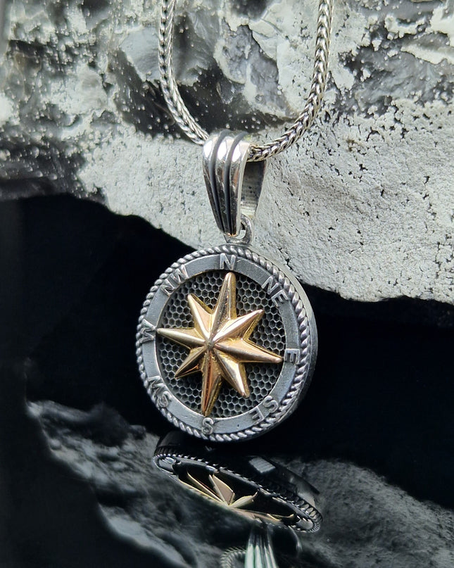 Kompass Halskette 925 Sterling Silber mit Zirkon