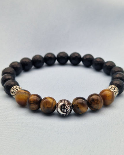 Silbernes Stern- und Halbmond-Natursteinarmband, Perlenarmband