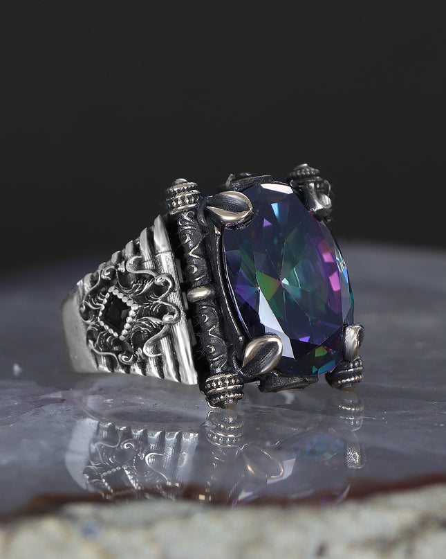 925 Silber Mystischer Topaz Herrenring