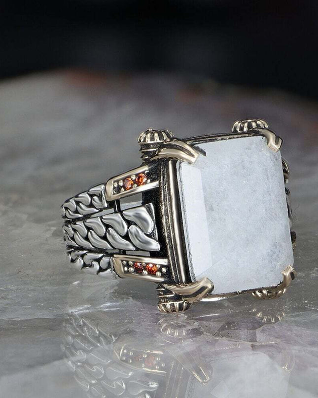 925 Silber Weißer Paraiba Herrenring