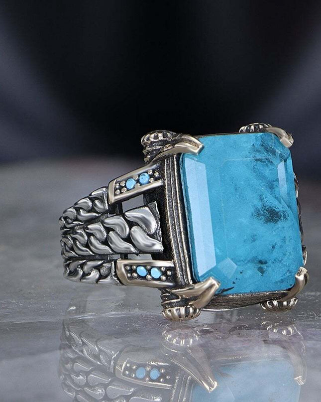 925 Silber Blauer Paraiba Herrenring