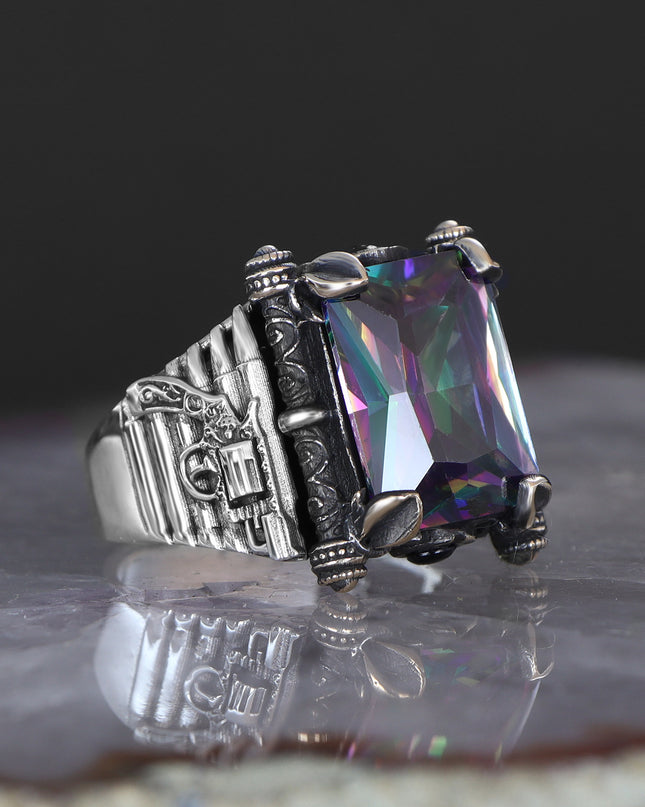 925 Silber Mystischer Topaz Herrenring