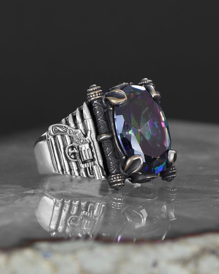 925 Silber Mystischer Topaz Herrenring