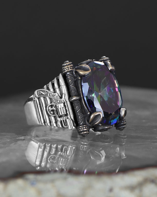 925 Silber Mystischer Topaz Herrenring