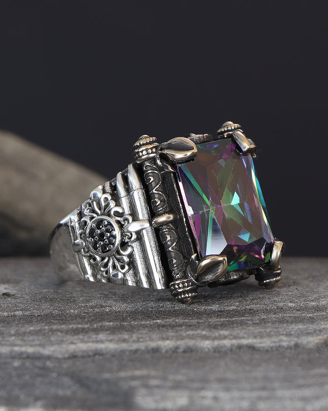 925 Silber Mystischer Topaz Herrenring