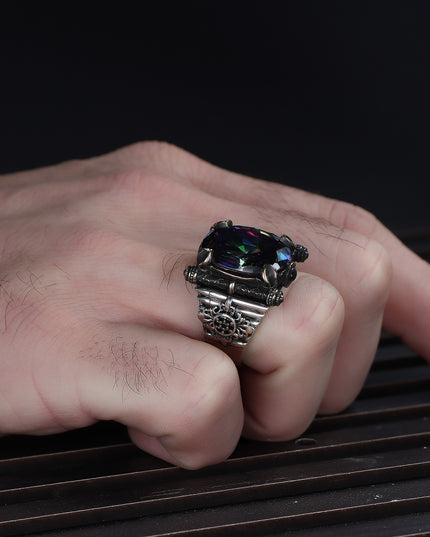 925 Silber Mystischer Topaz Herrenring