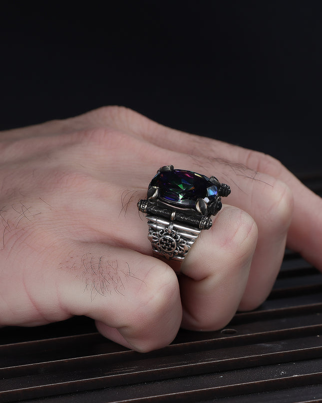 925 Silber Mystischer Topaz Herrenring