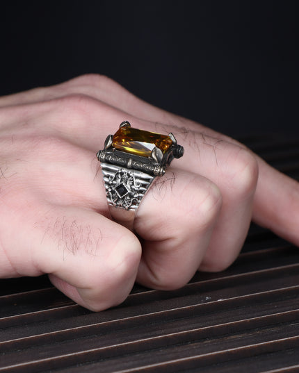 Herren Ring 925 Silber Zitrin