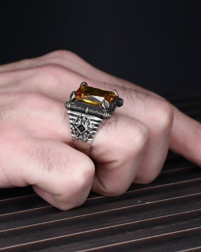 Herren Ring 925 Silber Zitrin