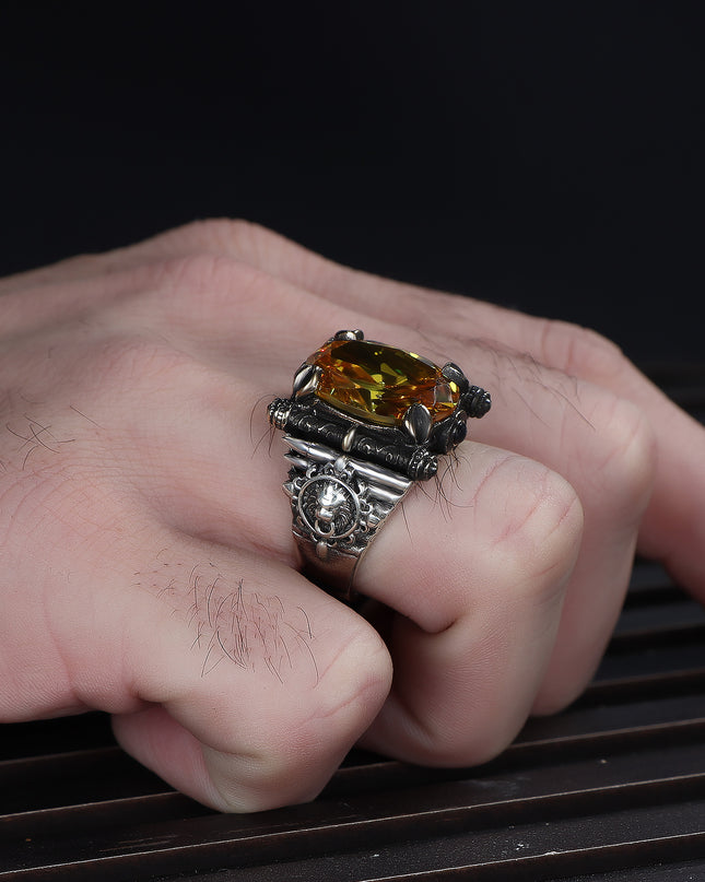 Herren Ring 925 Silber Zitrin