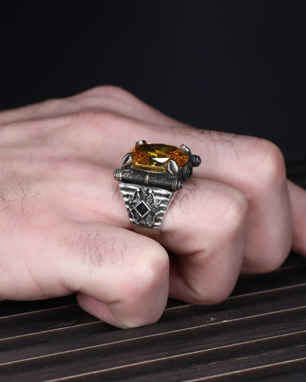 Herren Ring 925 Silber Zitrin