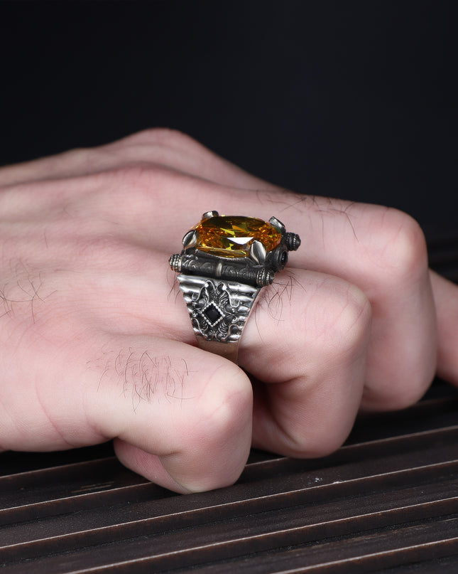 Herren Ring 925 Silber Zitrin